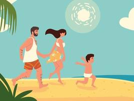 vacances à la plage en famille vecteur