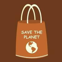 éco sac avec texte vecteur illustration. réutilisable achats sac avec caractères enregistrer le planète. écologie achats. Sac à main avec typographie