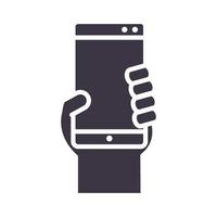 main avec l'icône du design de style silhouette technologie appareil smartphone vecteur