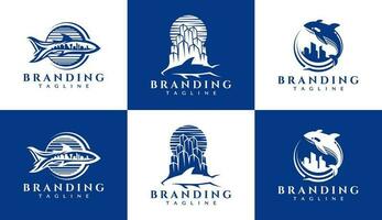 illustratif baleine et requin bâtiment logo conception. poisson bâtiment propriété logo. vecteur