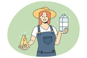 femelle agriculteur offre biologique laitier des produits vecteur