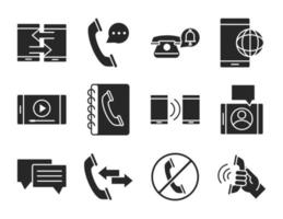ensemble d'icônes de style silhouette appareil de technologie électronique téléphone mobile ou smartphone vecteur