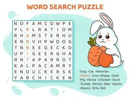 mot chercher puzzle avec national animaux et animaux domestiques . éducation Jeu pour les enfants. mots croisés pour apprentissage Anglais langue. dessin animé orthographe puzzle. tester pour enfants. . vecteur illustration.