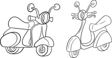 scooter retour à école vecteur illustration. coloration page avec école fournitures. vecteur illustration. style griffonnage. contour vecteur illustration pour coloration livre. vecteur feuille icône.