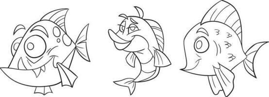 mer animaux groupe coloration page. mer poisson, pieuvre, dauphin, requin, baleine, tortue et crabe. style griffonnage. contour vecteur illustration pour coloration livre. vecteur feuille icône.