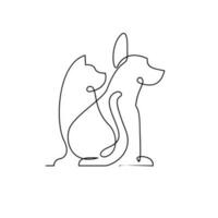 chat et chien ligne Célibataire logo icône conception illustration modèle vecteur