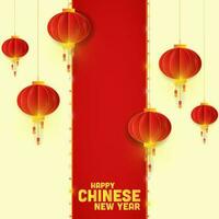 content chinois Nouveau année avec pendaison lanterne et chinois faire défiler avec décoration lumières vecteur