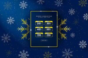 or et bleu en ligne Noël bon révéler bannière sur décoratif Noël Contexte avec magasin maintenant cta bouton. paquet de en ligne coupons avec prix remise et gratuit livraison livraison. vecteur, vecteur