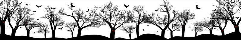 effrayant noir forêt silhouette avec groupes en volant chauves-souris isolé sur blanc Contexte. parfait pour Halloween arrière-plans. vecteur illustration. eps dix.