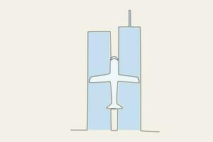 Couleur illustration de avion attaque sur wtc tours vecteur