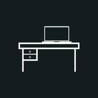 meubles table avec portable ordinateur icône. table vecteur illustration sur noir Contexte.
