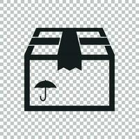 emballage boîte icône avec parapluie symbole. livraison pack Facile vecteur illustration sur isolé Contexte.