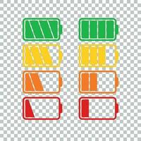 vecteur d'icône de batterie sur fond isolé. symboles de niveau de charge de la batterie, pleine et faible. le degré d'illustration vectorielle plate de puissance de la batterie.