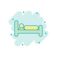 icône de lit dans le style comique. pictogramme d'illustration de dessin animé de vecteur de chambre à coucher de sommeil. Détendez-vous l'effet d'éclaboussure du concept d'entreprise de canapé.