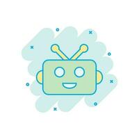 icône de chatbot robot mignon dans le style comique. pictogramme d'illustration de dessin animé de vecteur d'opérateur de bot. effet d'éclaboussure de concept d'entreprise de personnage de chatbot intelligent.