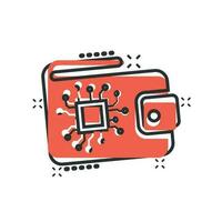 icône de portefeuille numérique dans le style comique. pictogramme d'illustration de dessin animé de vecteur de sac crypto. finance en ligne, effet d'éclaboussure du concept d'entreprise de commerce électronique.