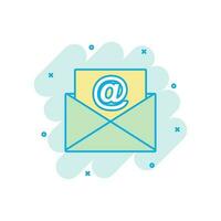 icône d'enveloppe de courrier dans le style comique. pictogramme d'illustration de dessin animé de vecteur de message électronique. boîte aux lettres e-mail business concept effet splash.
