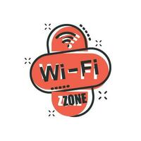 icône de zone wifi dans le style comique. pictogramme d'illustration de dessin animé de vecteur de technologie sans fil wi-fi. effet d'éclaboussure du concept d'entreprise réseau wifi.