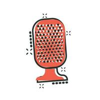 icône de microphone dans le style comique. pictogramme d'illustration de dessin animé de vecteur de diffusion de micro. microphone mike speech business concept effet splash.