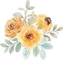Jaune Rose fleur aquarelle bouquet pour arrière-plan, mariage, tissu, textile, salutation, carte, fond d'écran, bannière, autocollant, décoration etc. vecteur