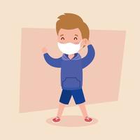 garçon mignon portant un masque médical pour prévenir le coronavirus covid 19, garçon portant un masque médical de protection vecteur