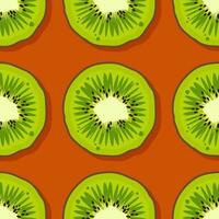 kiwi fruit modèle. branché brillant conception exotique des fruits sur Orange Contexte. Frais juteux vert hawaïen des fruits proche en haut. vecteur illustration pour papiers peints, textiles, la toile, application, emballage papier