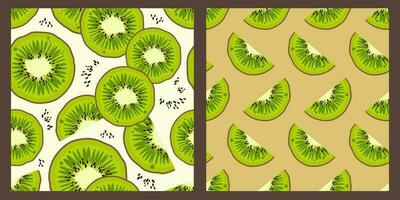 ensemble de branché Frais fruit sans couture modèle. mûr juteux tranché kiwi des fruits. brillant conception de exotique fruits sains biologique aliments. vecteur illustration pour fonds d'écran, textile, la toile, tissu, emballage papier