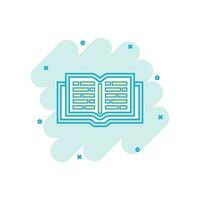 icône de livre ouvert de dessin animé de vecteur dans le style comique. pictogramme d'illustration de concept de livre de texte. concept d'effet d'éclaboussure d'entreprise de bibliothèque d'éducation.