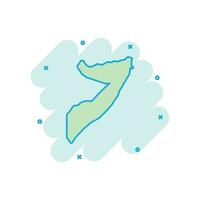 icône de carte de somalie de dessin animé de vecteur dans le style comique. pictogramme d'illustration de signe somalie. carte de cartographie concept d'effet d'éclaboussure d'entreprise.