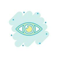 icône d'oeil de dessin animé de vecteur dans le style comique. pictogramme d'illustration de signe de regard de globe oculaire. concept d'effet d'éclaboussure d'affaires d'oeil.