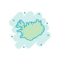 icône de carte d'islande de dessin animé de vecteur dans le style comique. pictogramme d'illustration de signe d'islande. carte de cartographie concept d'effet d'éclaboussure d'entreprise.