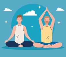 hommes méditant, concept de yoga, méditation, détente, mode de vie sain vecteur