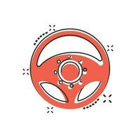 icône de volant de dessin animé de vecteur dans le style comique. pictogramme d'illustration de signe de roue de gouvernail. concept d'effet d'éclaboussure d'entreprise de direction.