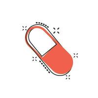 icône de pilule de dessin animé de vecteur dans le style comique. pictogramme d'illustration de concept de tablette. concept d'effet d'éclaboussure d'affaires médicales de capsule.