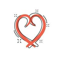icône de coeur dessiné main dessin animé de vecteur dans le style comique. amour croquis doodle coeur illustration pictogramme. concept d'effet d'éclaboussure d'affaires de la saint-valentin dessiné à la main.
