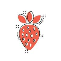 icône de fruit de fraise de dessin animé de vecteur dans le style comique. pictogramme d'illustration de signe de baies mûres. concept d'effet d'éclaboussure d'affaires de fraise.