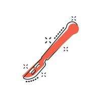 icône de scalpel médical de dessin animé de vecteur dans le style comique. pictogramme d'illustration de signe de couteau de chirurgie hospitalière. concept d'effet d'éclaboussure d'entreprise scalpel.