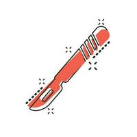 icône de scalpel médical de dessin animé de vecteur dans le style comique. pictogramme d'illustration de signe de couteau de chirurgie hospitalière. concept d'effet d'éclaboussure d'entreprise scalpel.