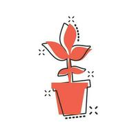 icône de pot de fleur de dessin animé de vecteur dans le style comique. pictogramme d'illustration de concept de fleur de semis. concept d'effet d'éclaboussure d'affaires de feuille florale.