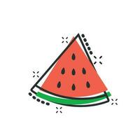 icône de fruit de pastèque de dessin animé de vecteur dans le style comique. pictogramme d'illustration de signe de baies mûres. concept d'effet d'éclaboussure d'entreprise de pastèque.