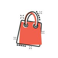 icône de sac à provisions de dessin animé de vecteur dans le style comique. pictogramme d'illustration de signe de sac de vente de magasin. concept d'effet d'éclaboussure d'affaires de cadeau.