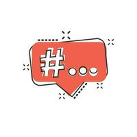 icône de hashtag de dessin animé de vecteur dans le style comique. pictogramme d'illustration de concept de marketing de médias sociaux. concept d'effet d'éclaboussure d'entreprise de réseau de hashtag.