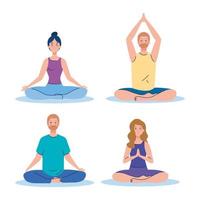 groupe de personnes méditant, concept de yoga, méditation, détente, mode de vie sain vecteur