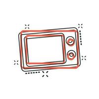 icône de micro-ondes de dessin animé de vecteur dans le style comique. pictogramme d'illustration de signe de four à micro-ondes. concept d'effet d'éclaboussure d'entreprise de poêle.