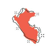 icône de carte du Pérou de dessin animé de vecteur dans le style comique. pictogramme d'illustration de signe du Pérou. carte de cartographie concept d'effet d'éclaboussure d'entreprise.