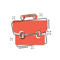 icône de valise de dessin animé de vecteur dans le style comique. pictogramme d'illustration de signe de sac à bagages. concept d'effet d'éclaboussure d'affaires de cas de diplomate.