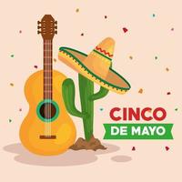 affiche de cinco de mayo avec cactus et icônes traditionnelles vecteur