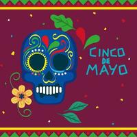 affiche de cinco de mayo avec crâne et décoration vecteur