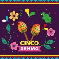 affiche cinco de mayo avec décoration maracas et fleurs vecteur