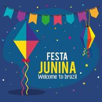 affiche festa junina avec cerf-volant et décoration vecteur